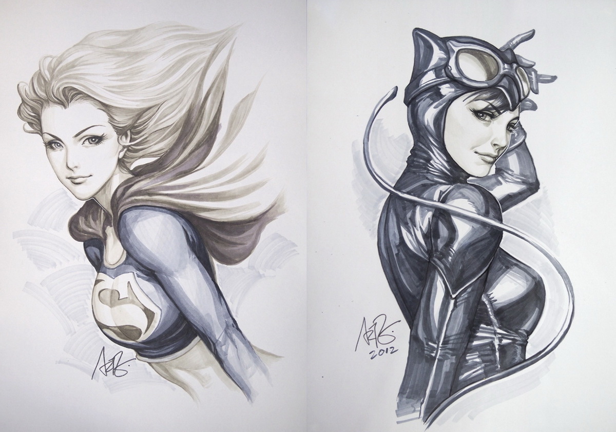 1200x842, 282 Kb / девушка, рисунок, костюм, кошка