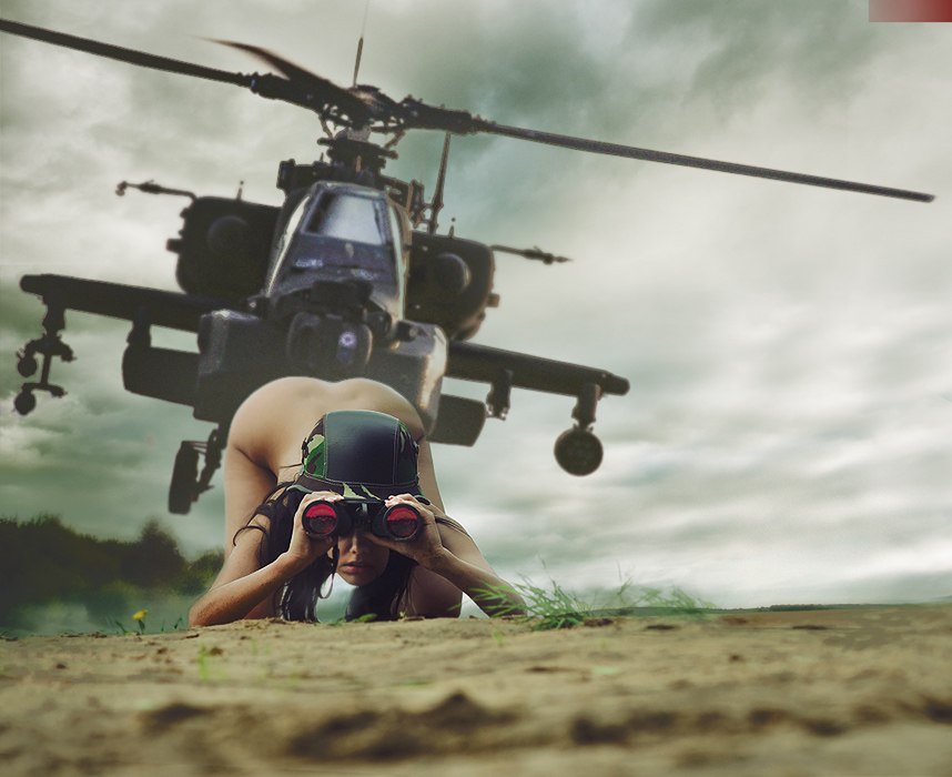 858x700, 89 Kb / вертолет, девушка, бинокль, шлем