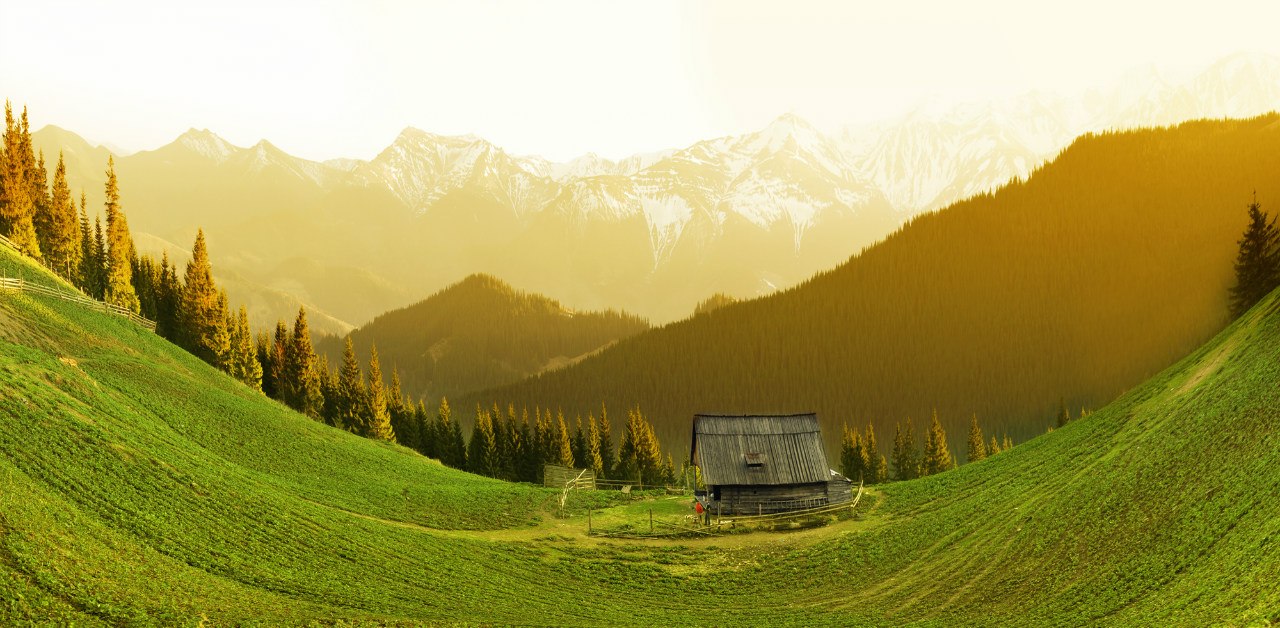 1280x628, 199 Kb / горы, поляна, дом