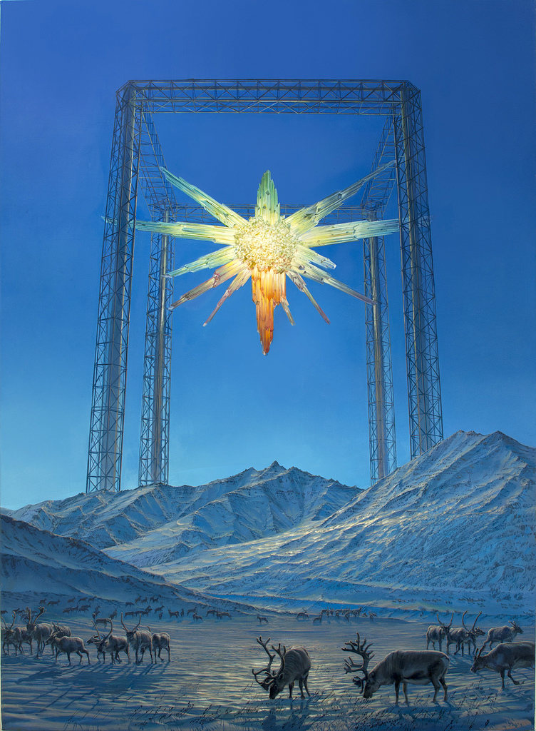 752x1024, 197 Kb / звезда, олени, север, горы, инсталляция