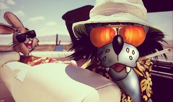 604x356, 56 Kb / волк, заяц, авто, фильм, лас вегас