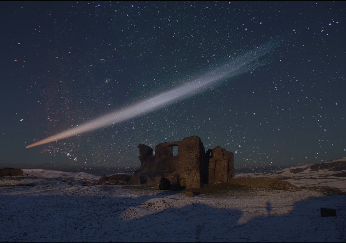 1203x845, 243 Kb / звезды, комета, ночь, развалины