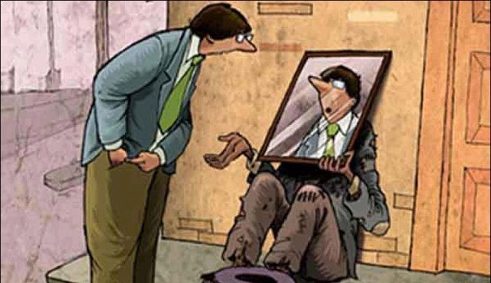 700x403, 74 Kb / нищий, подаяние, зеркало, отражение