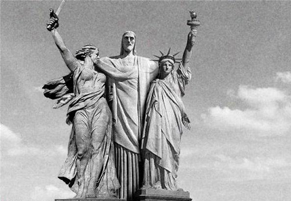 593x410, 45 Kb / волгоград, рио, нью-йорк, статуи, троица, чб