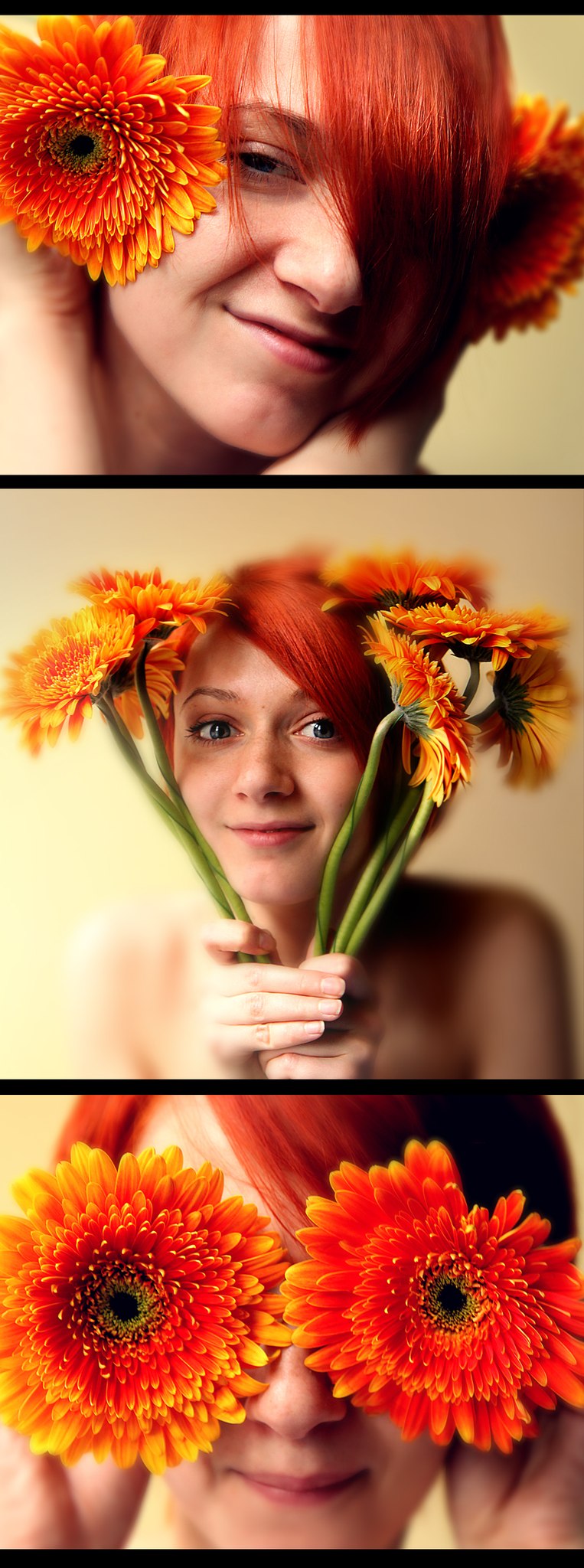 763x2048, 292 Kb / рыжая, цветы, триптих