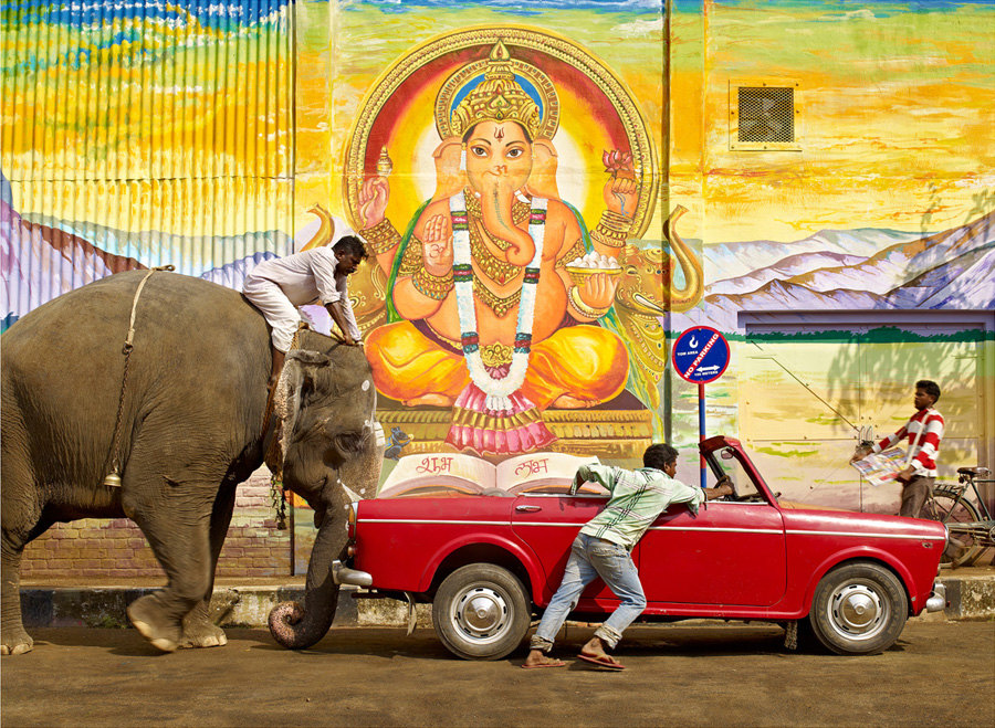 900x659, 273 Kb / слон, кабриолет, с толкача, индия, ганеша, граффити