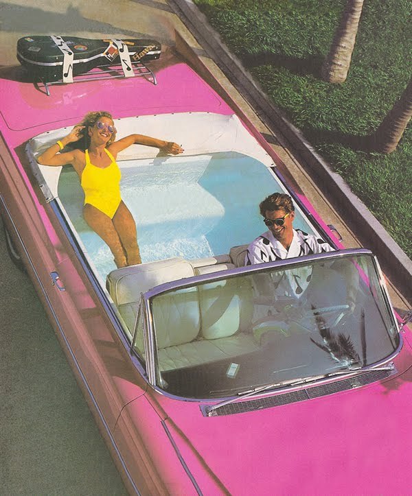 600x723, 101 Kb / авто, кабриолет, бассейн, вода, очки, купальник, гитара, кофр