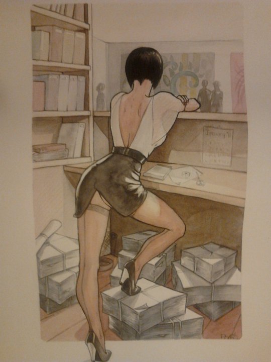 540x720, 54 Kb / рисунок, чулки, мини-юбка, бумага, вырез каре, секретарь