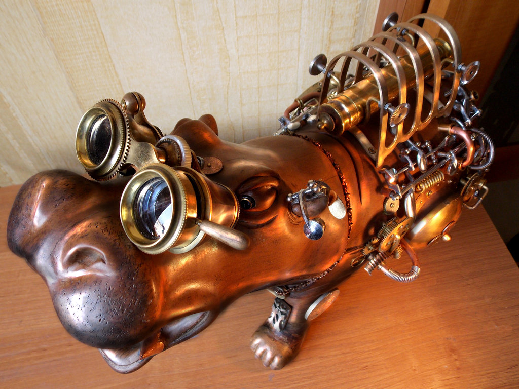 1024x768, 217 Kb / бегемот, стимпанк, копилка