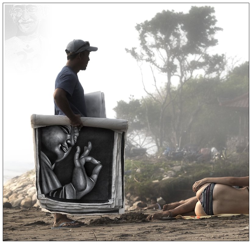 827x800, 112 Kb / попа, пляж, картина, будда