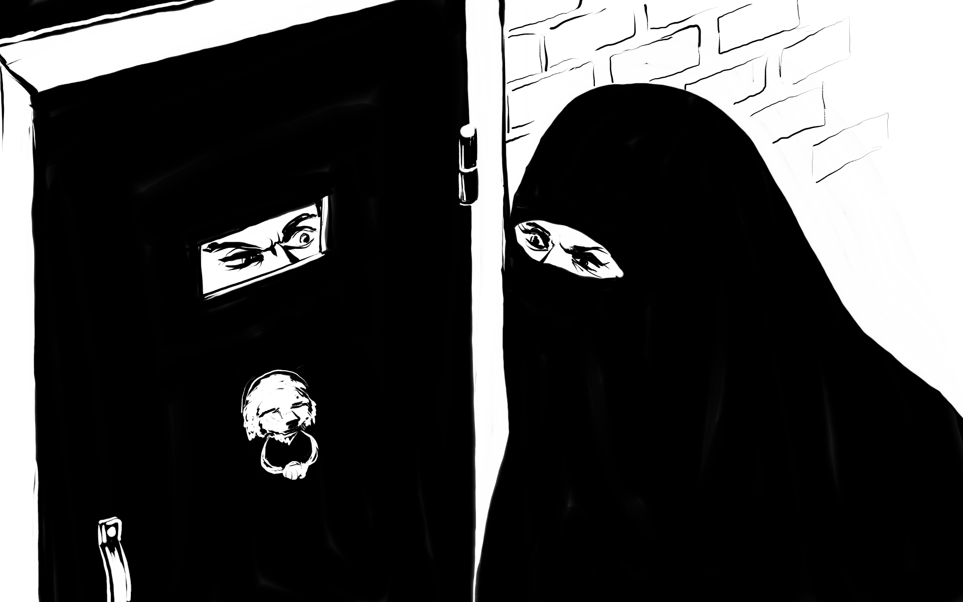 1920x1200, 238 Kb / глаза, взгляд, дверь, паранджа