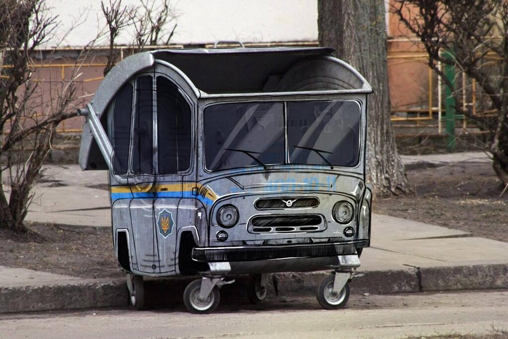 1023x683, 115 Kb / мусор, бак, уазик, стрит арт