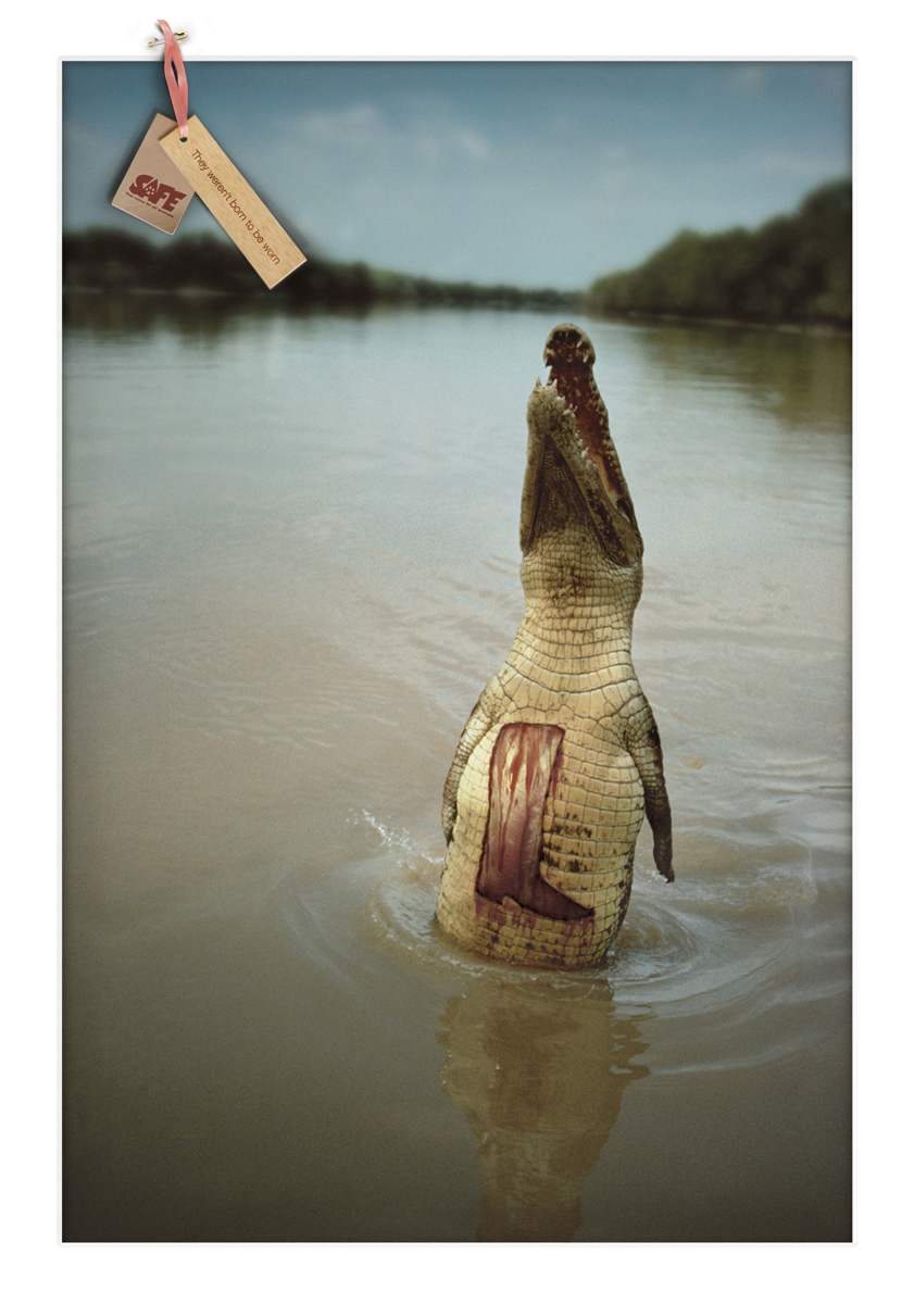 841x1200, 297 Kb / социальная реклама, реклама, животные, крокодил, убийство, спасение, река, кожа, рана