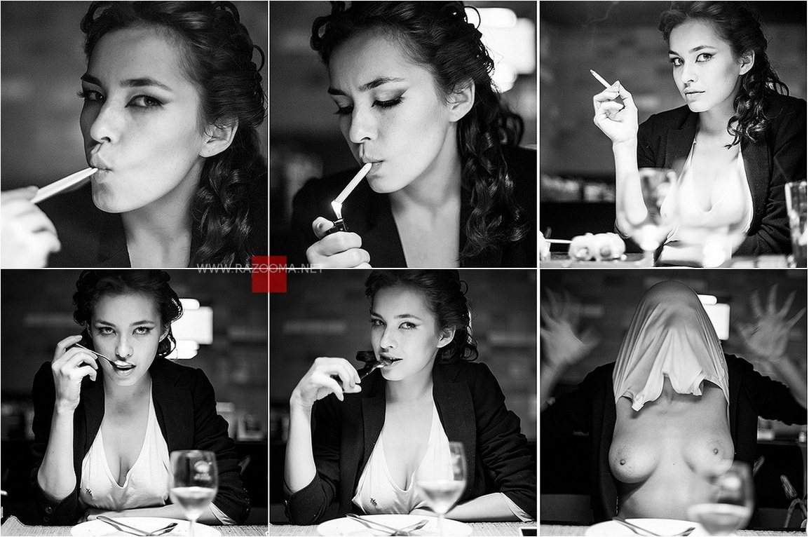 1154x766, 298 Kb / сигарета, бокал, ложка, футболка, ч/б