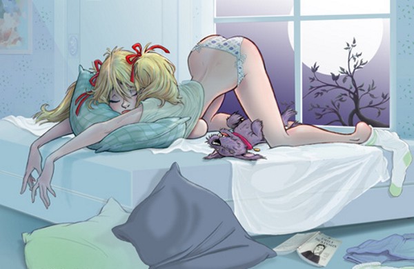 600x390, 58 Kb / постель, окно, хвостики, попа, луна