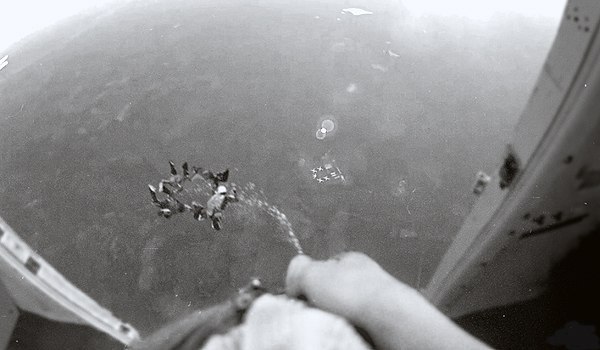 600x350, 38 Kb / парашютисты, прыжок, сцанье, моча, фишай, ч/б