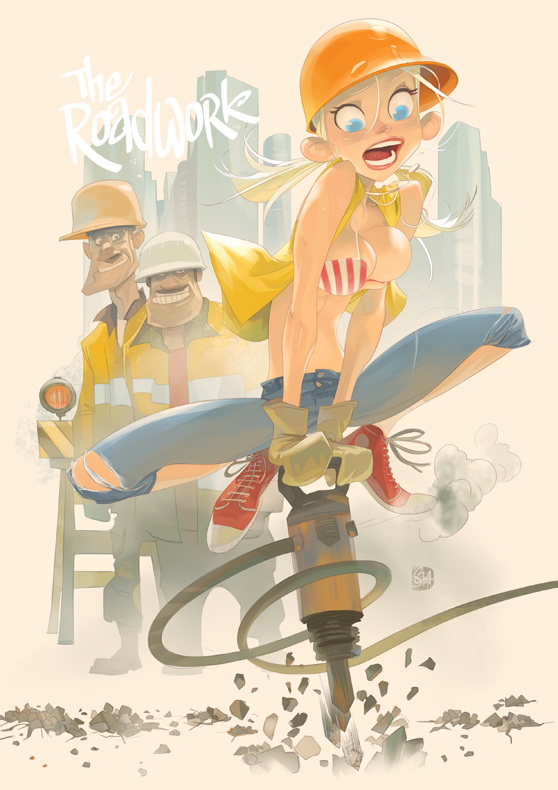 558x790, 116 Kb / отбойный молоток, девушка, каска