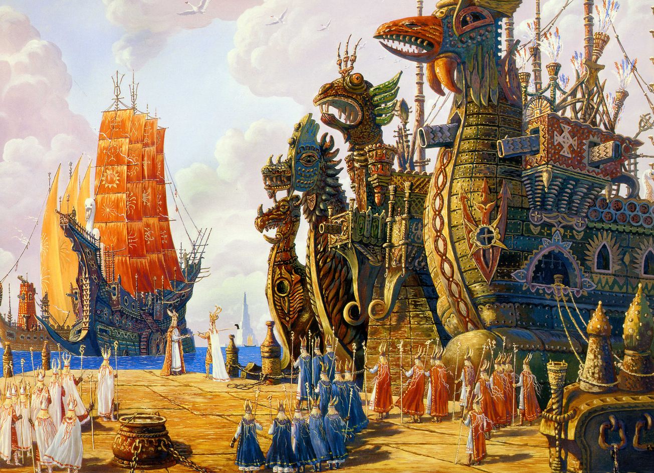 1305x945, 342 Kb / корабли, причал, фэнтези, стрелка