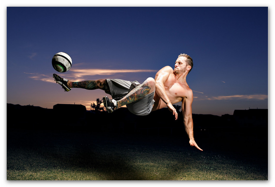 1065x725, 141 Kb / бутсы, мяч, удар, наколки, освещение, закат