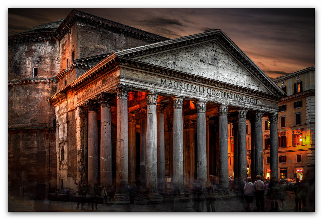 1066x728, 294 Kb / пантеон, храм, рим, закат, отражение