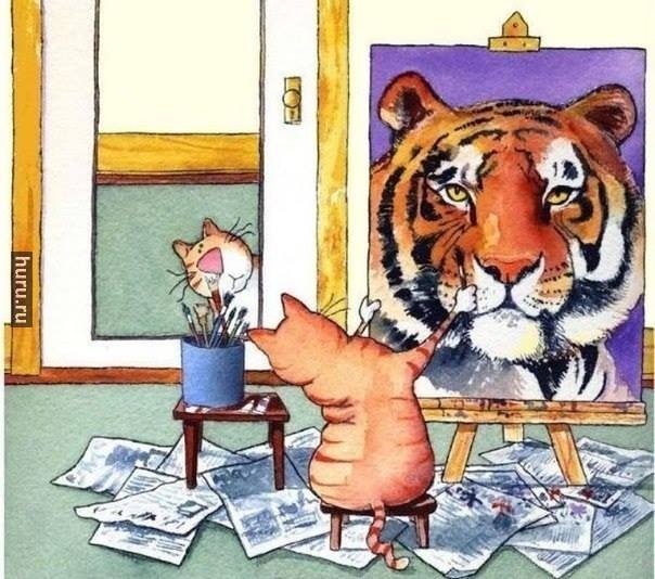 604x534, 62 Kb / тигр, кот, зеркало, автопортрет