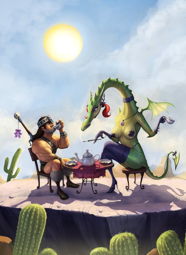 640x876, 90 Kb / кактусы, богатырь, варвар, дракон, чулки, сиськи, мундштук, мишка