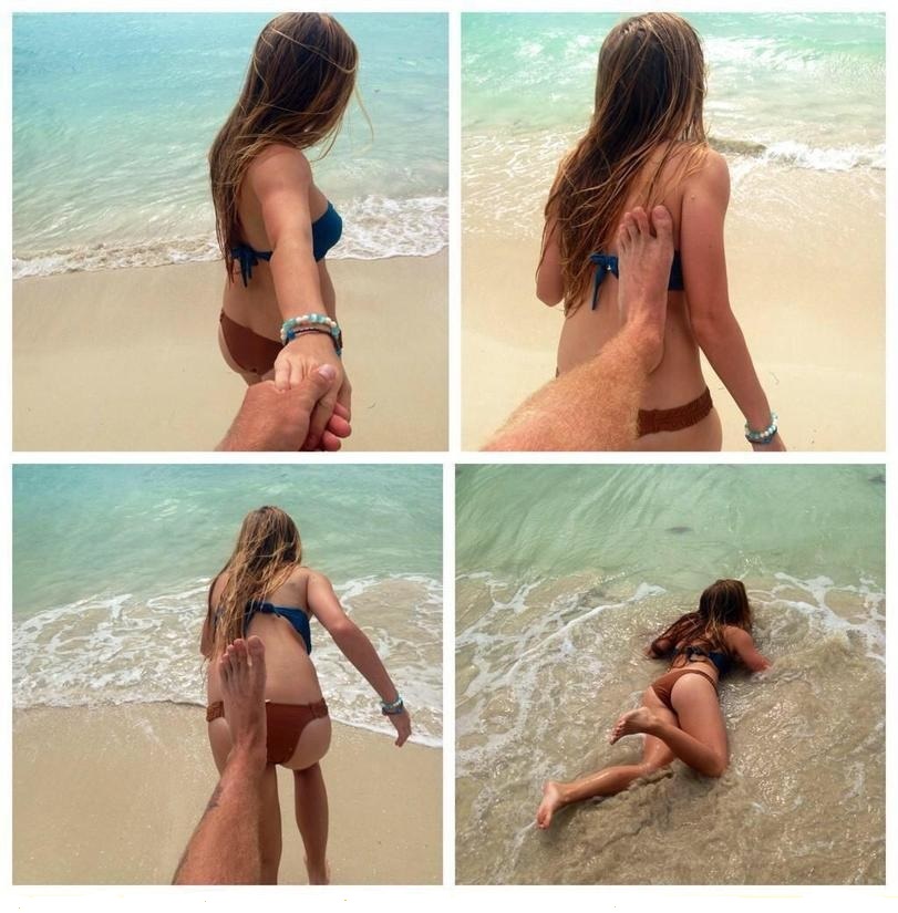 811x825, 166 Kb / девушка, море, рука, нога, иди за мной