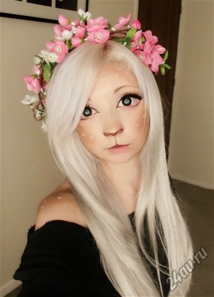 436x604, 42 Kb / блондинка, линзы, макияж, венок