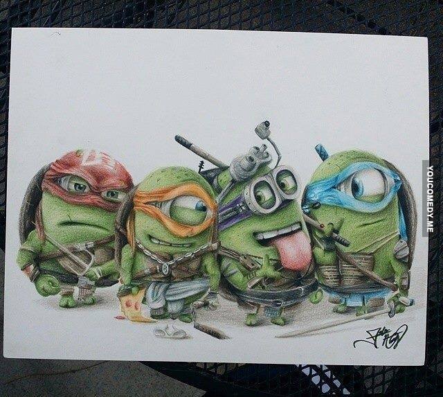 640x573, 72 Kb / миньоны, черепашки, ниндзя