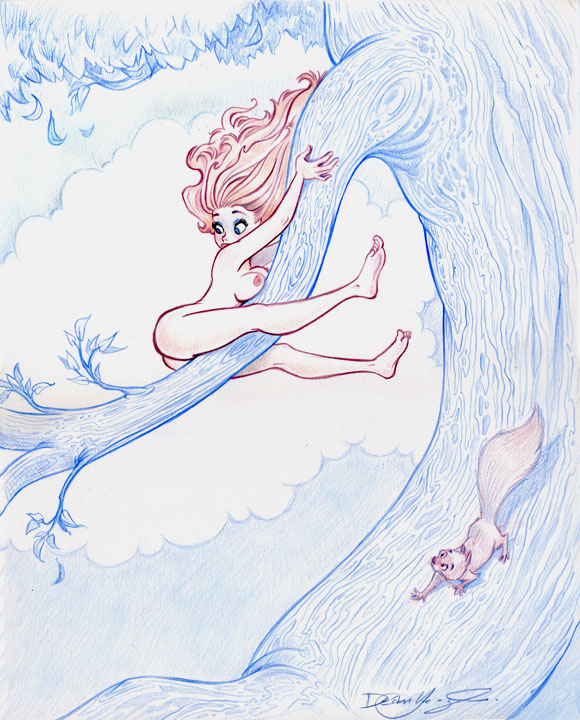 580x720, 121 Kb / рыжая, белка, девка, дерево, комикс, рисунок, сук