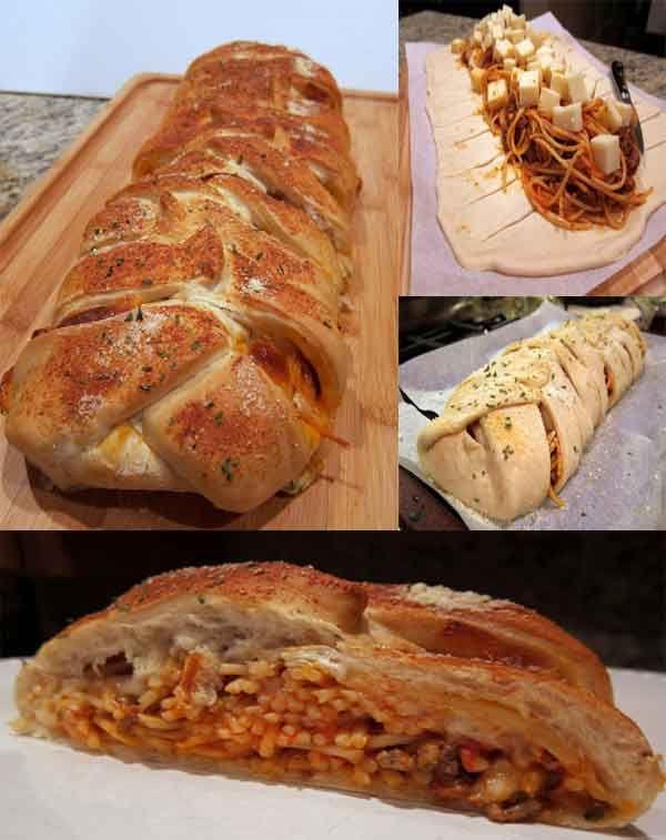 600x757, 44 Kb / кулинария, Braided Spaghetti Bread, Пирожок с вермишелью
