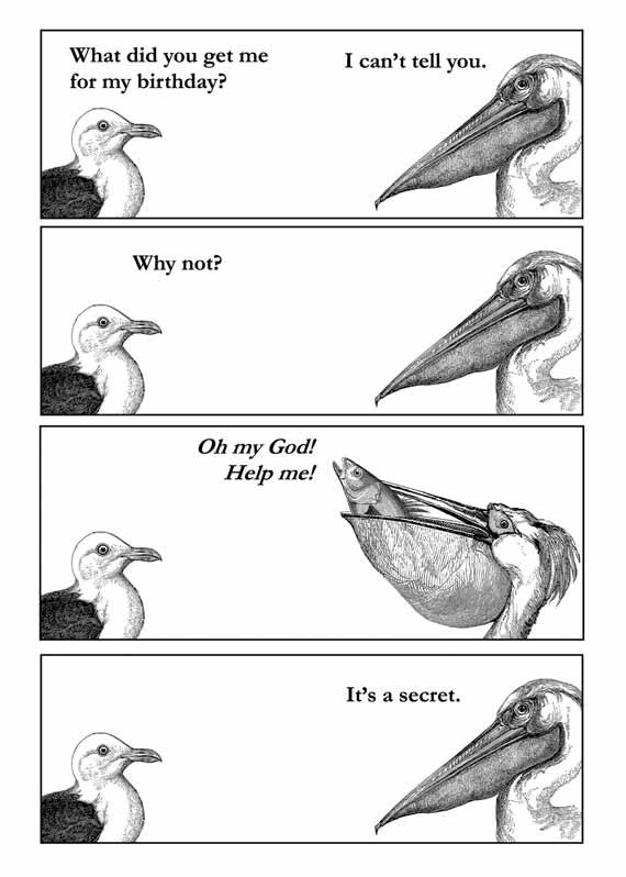 570x798, 57 Kb / пеликан, чайка, рыба, день рождения, подарок, клюв