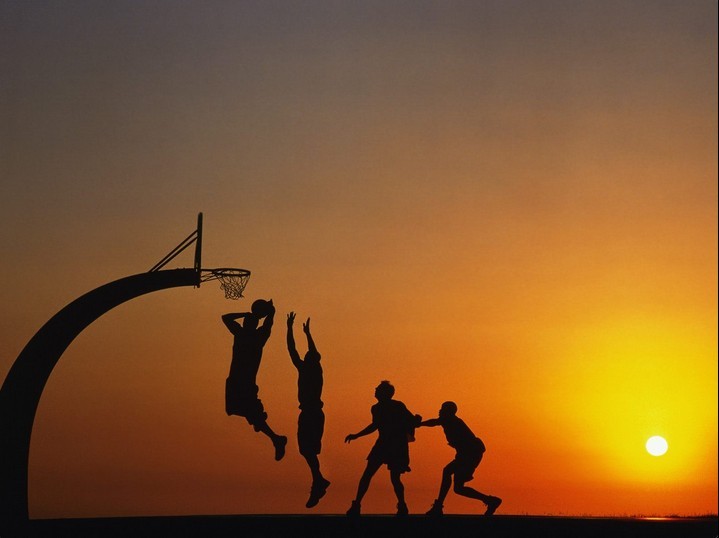 719x538, 47 Kb / закат, солнце, корзина, мяч, баскетбол