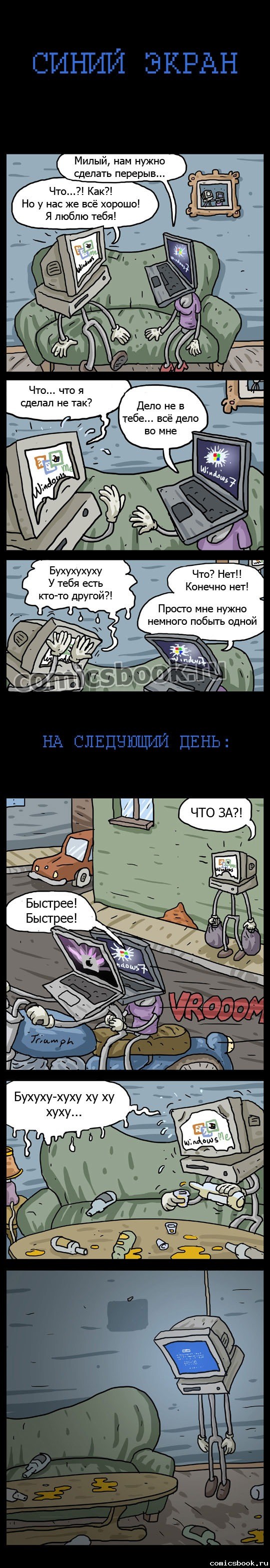 540x3137, 343 Kb / синий экран, монитор, ноутбук, windows me, mindows 7, apple, mac os, картинки, комикс