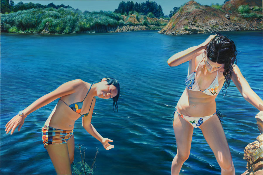 900x597, 164 Kb / купание, девушки, лагуна, реализм