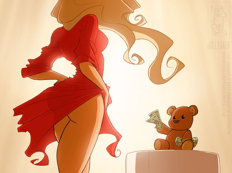 761x567, 55 Kb / медвежонок, деньги, стриптиз, красное, попа, винни