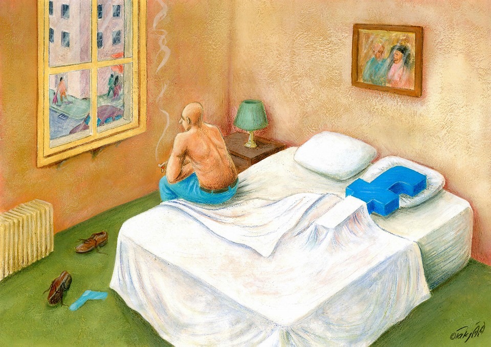 960x679, 226 Kb / утро, сигарета, кровать, facebook, постель, комната