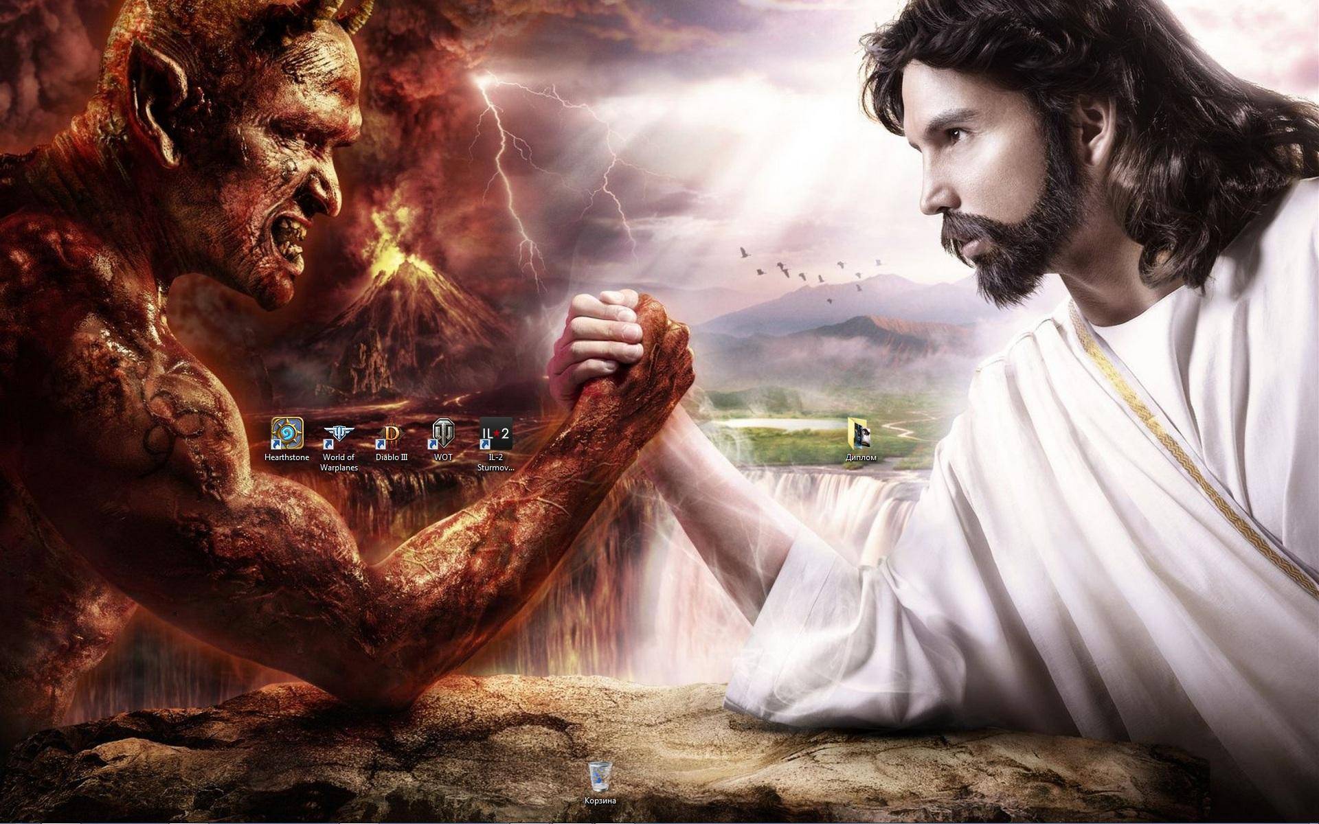 1920x1200, 304 Kb / Иисус, дьявол, игры, диплом, рабочий, стол, заставка