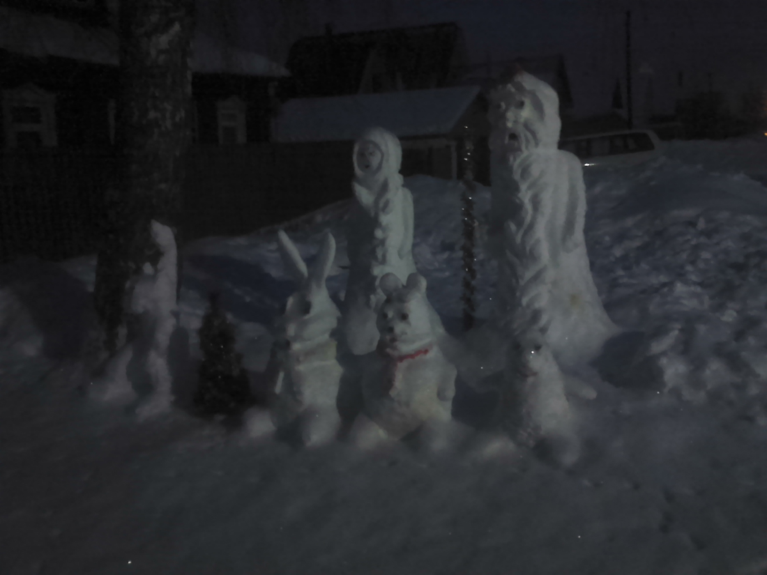 1100x825, 227 Kb / снегурочка, ёлка, дед мороз, заяц, медведь, звери, снеговик