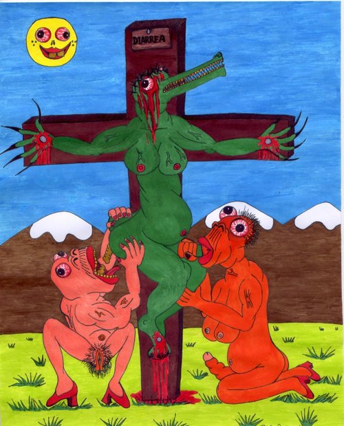 500x619, 78 Kb / распятие, поклонение, рисунок, diarrea