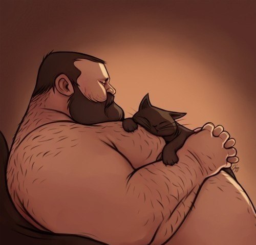 500x479, 31 Kb / мужик, толстяк, спит, кошка, кресло