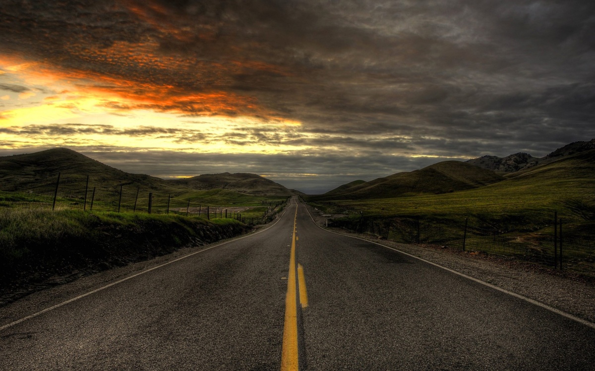 1200x750, 346 Kb / горизонт, горы, дорога, закат