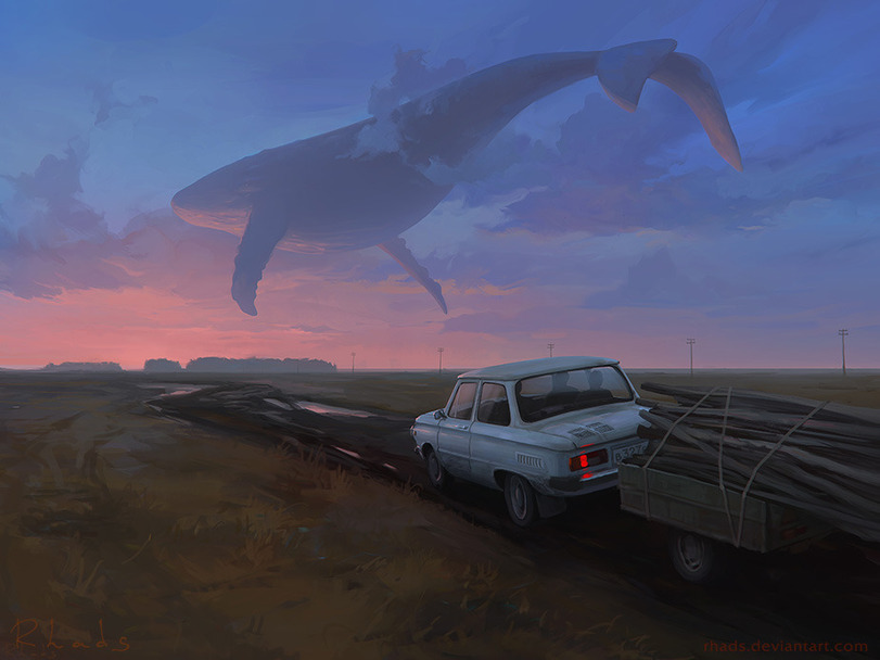 811x608, 91 Kb / запорожец, автомобиль, кит, небо, рисунок