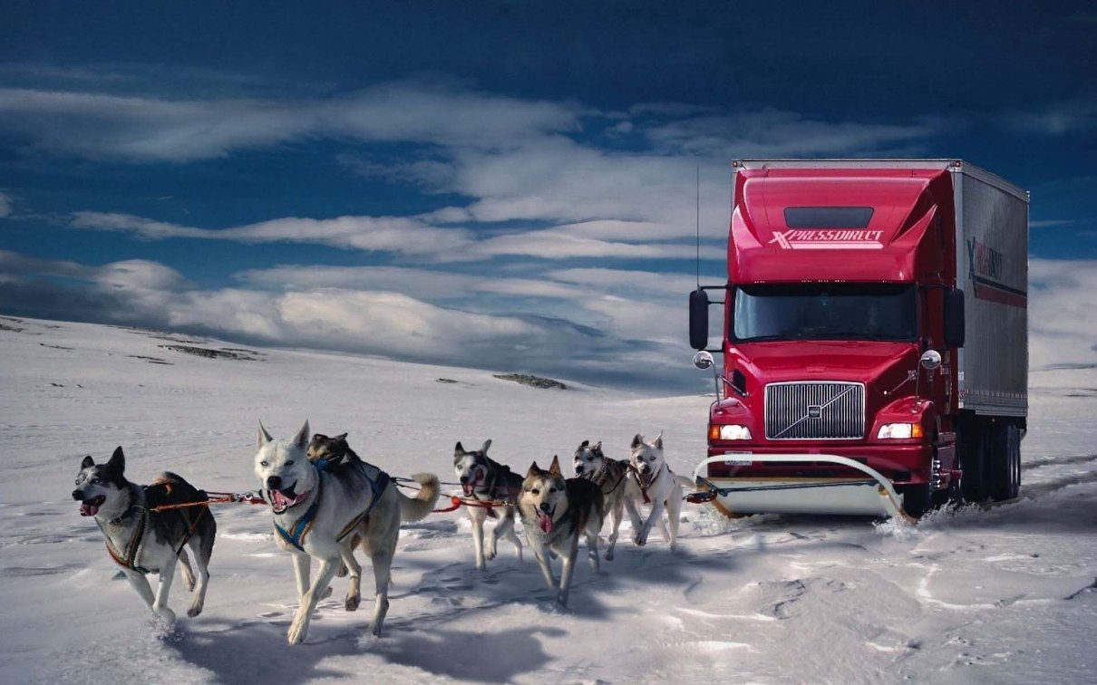 1210x756, 148 Kb / хаски, упряжка, грузовик, volvo