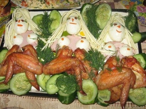 500x375, 140 Kb / куриные крылышки, яйца, блюдо, огурцы, ветчина