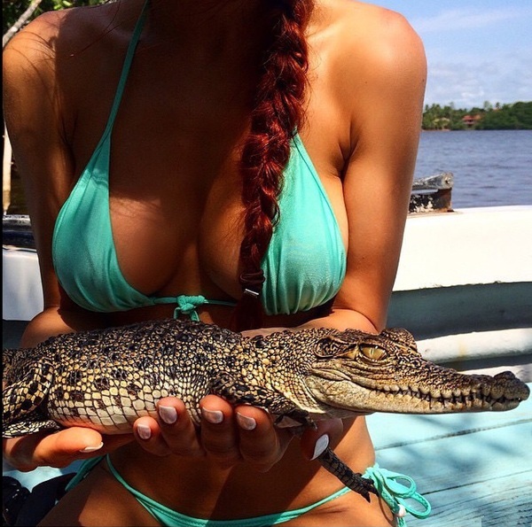 600x595, 145 Kb / Крокодил, купальник, пляж, море, коса, рыжая