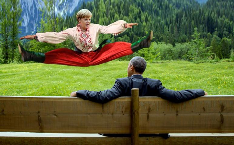 772x480, 73 Kb / меркель, обама, шаровары, шпагат