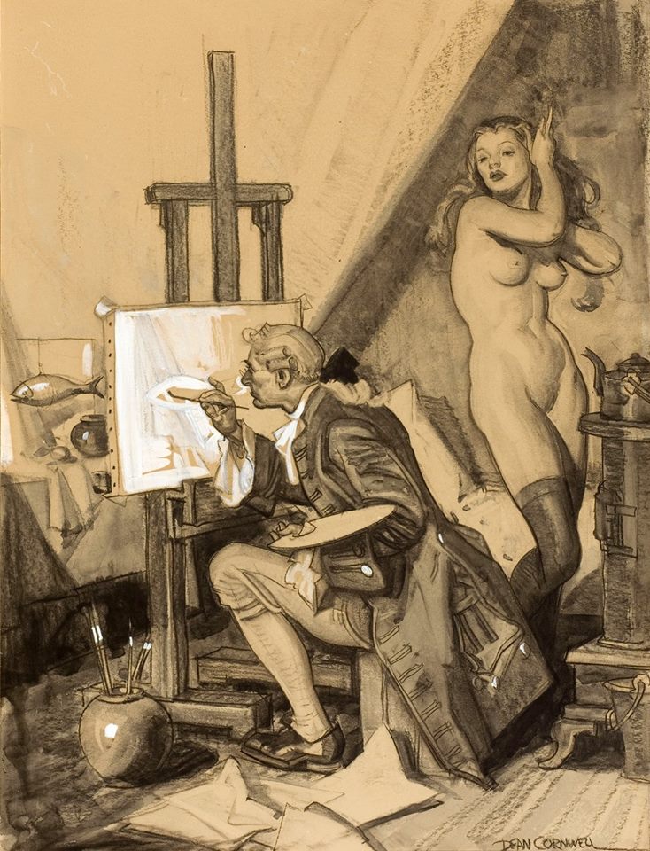 734x960, 146 Kb / натура, натурщица, рыба, приоритет, камзол, парик, мольберт, холст