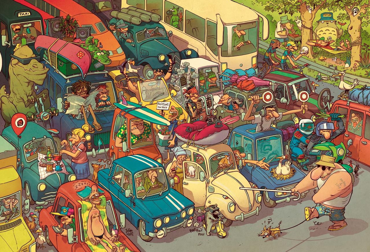 1280x870, 321 Kb / пробка, машины, авто, мото, Тоторо, слепой, идёт, собака, лодка, каноэ, сёрф, Жук, тирекс