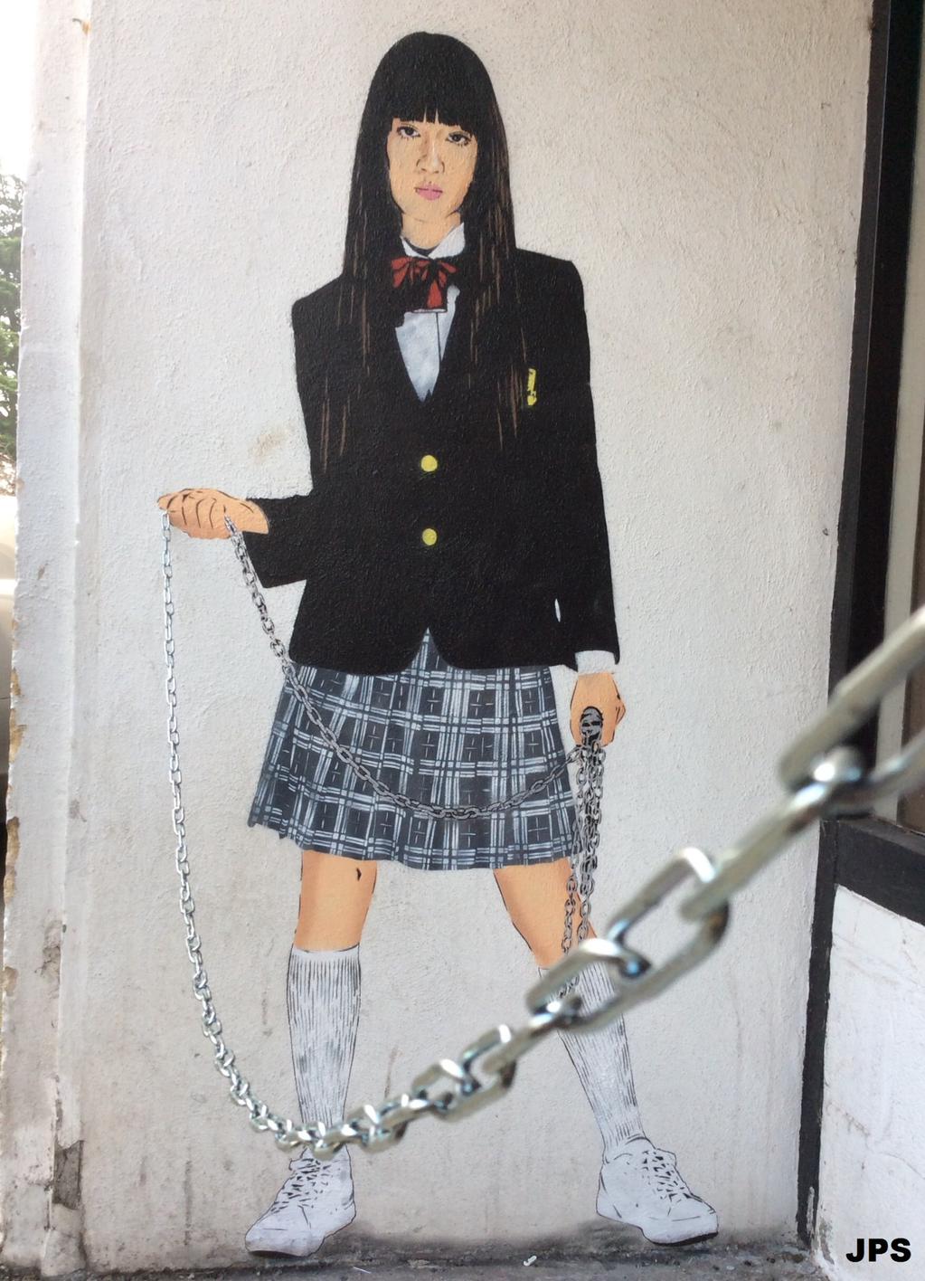 1023x1416, 182 Kb / стритарт, цепь, японка, Гого, Юбари, Убить, Билла